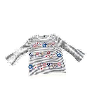 Talbots Striped Shirt with Floral Embroidery/Beads/Sequins Bell Sleeves Size